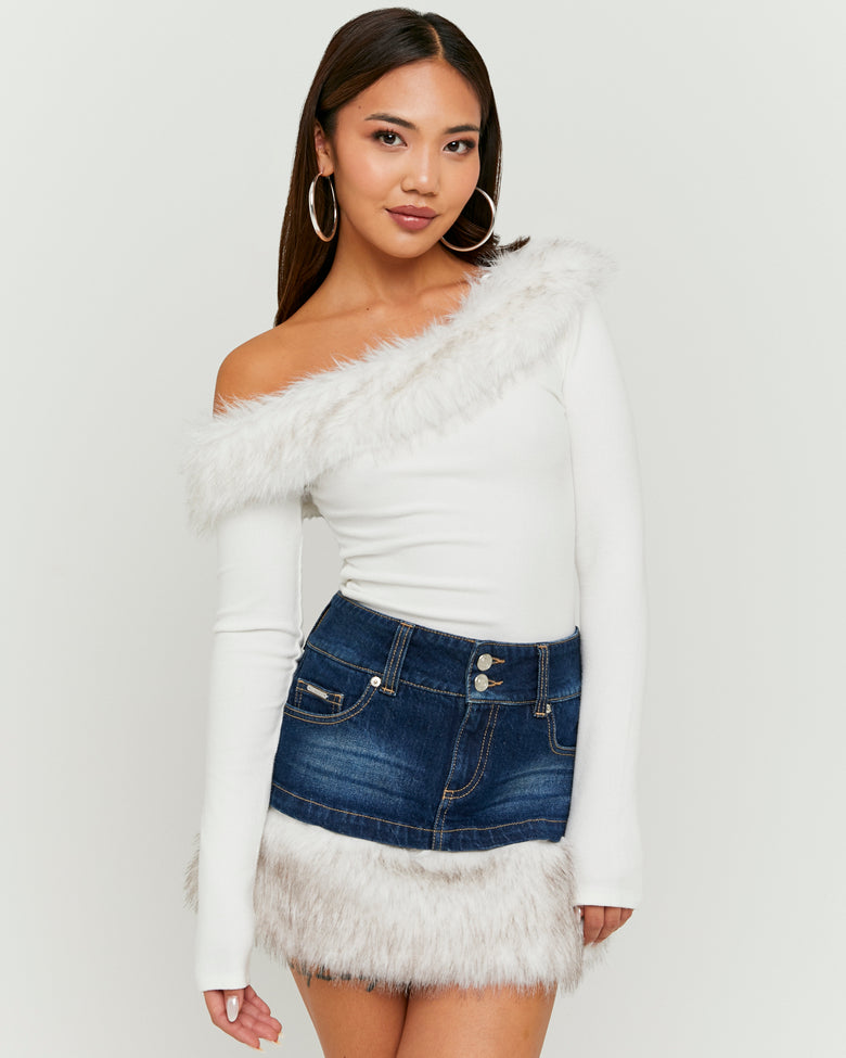 Asymmetric Top with Faux Fur | Off White
