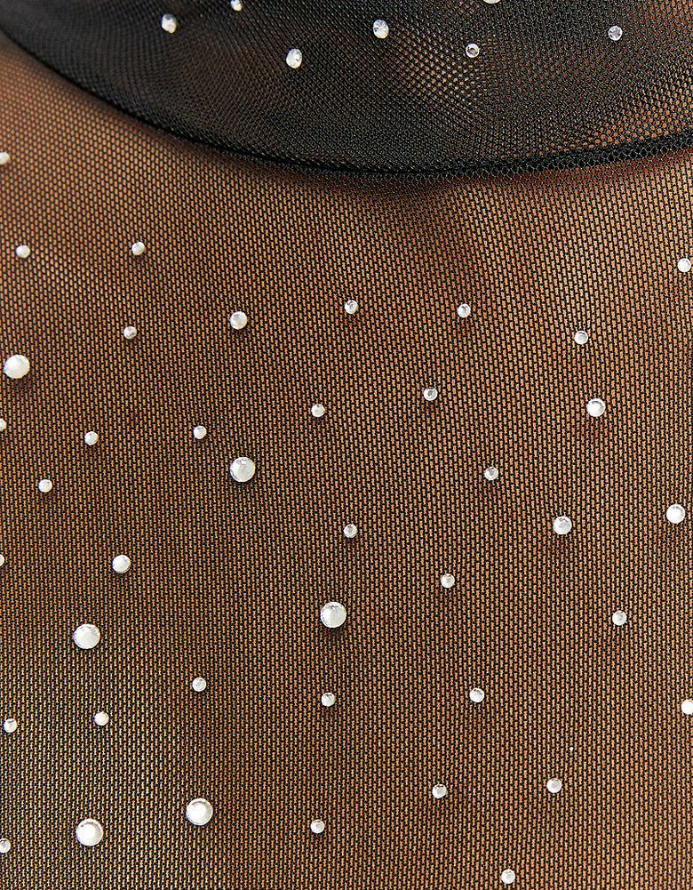 Mesh Cropped Top with Strass | Black