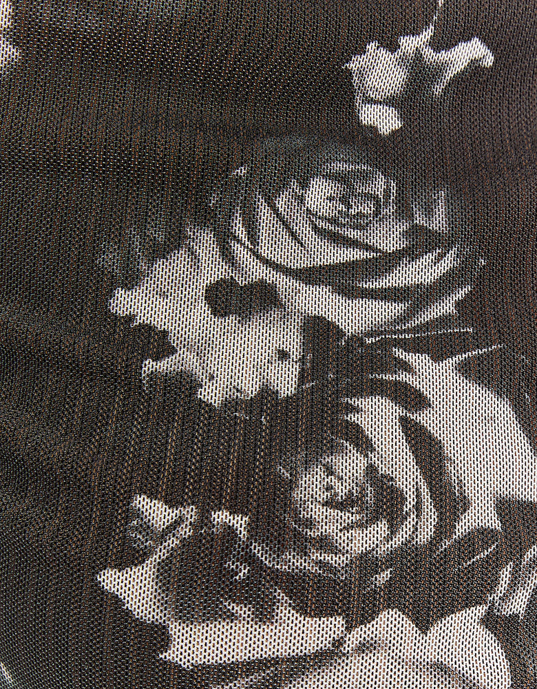 Mesh Printed Long Sleeves Top | Floral Print