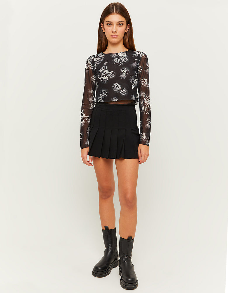 Mesh Printed Long Sleeves Top | Floral Print