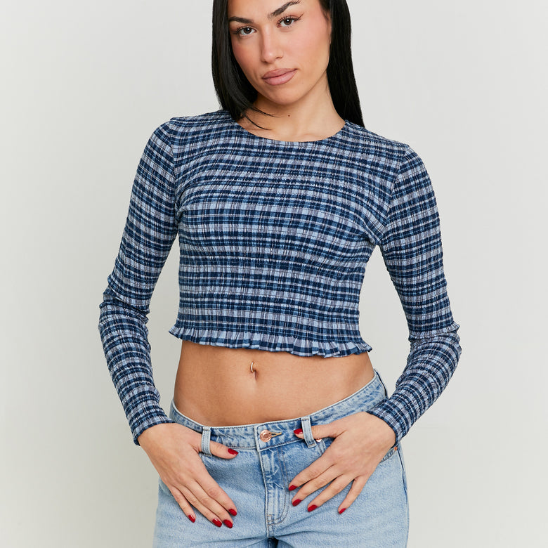 Ruched Vichy Blouse | Blue