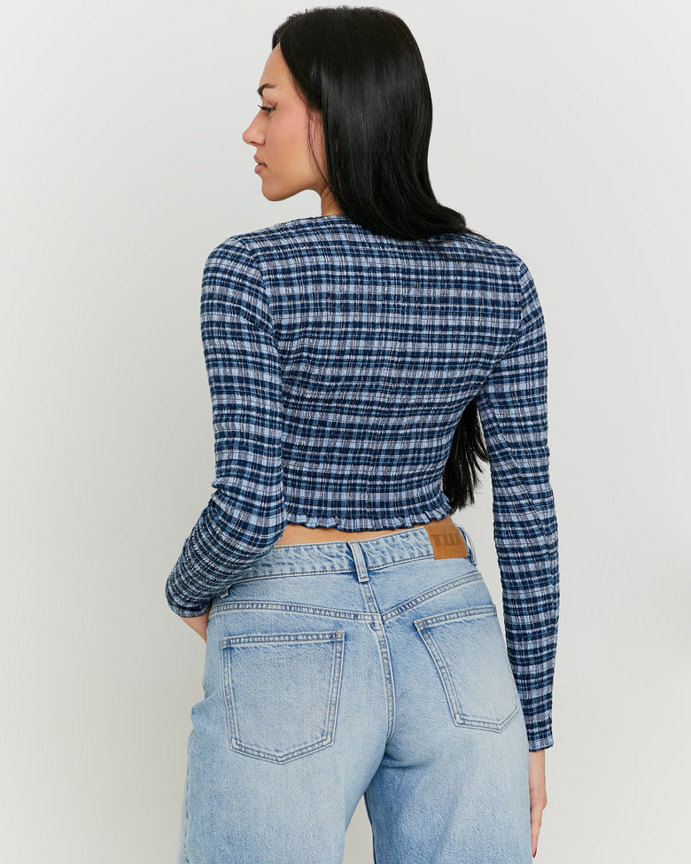 Ruched Vichy Blouse | Blue