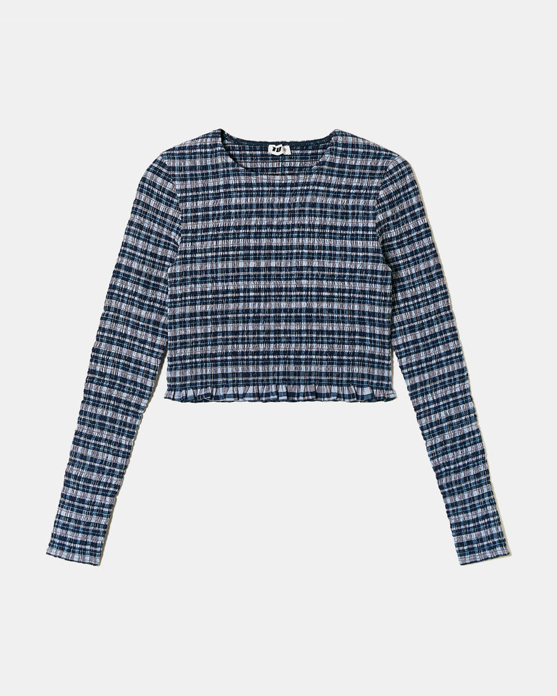 Ruched Vichy Blouse | Blue