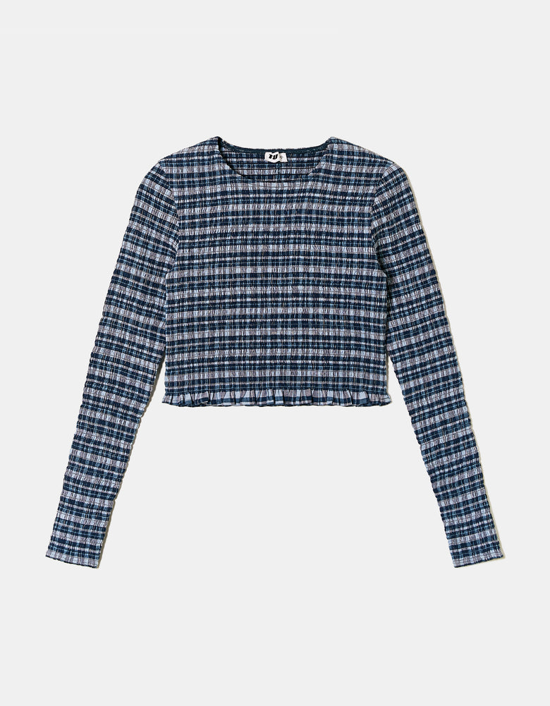 Ruched Vichy Blouse | Blue