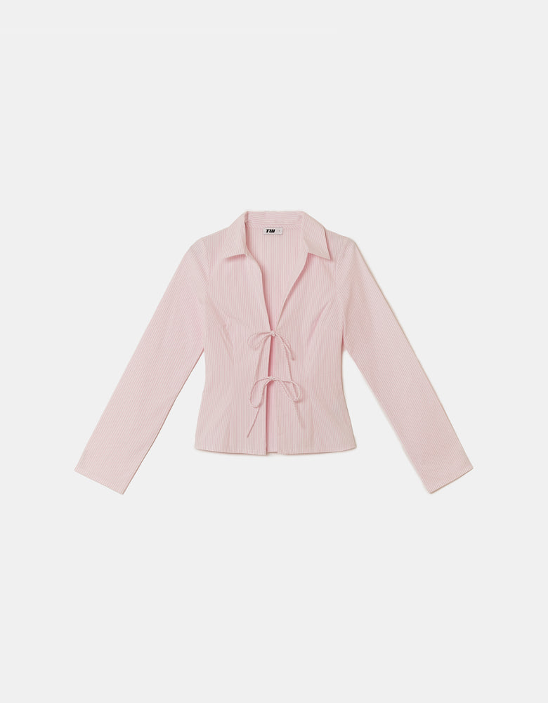 Striped Shirt With Bows | Pink-White