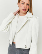 Faux Leather Biker Jacket | White Croco