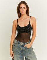 Bodysuit with Strass | Black