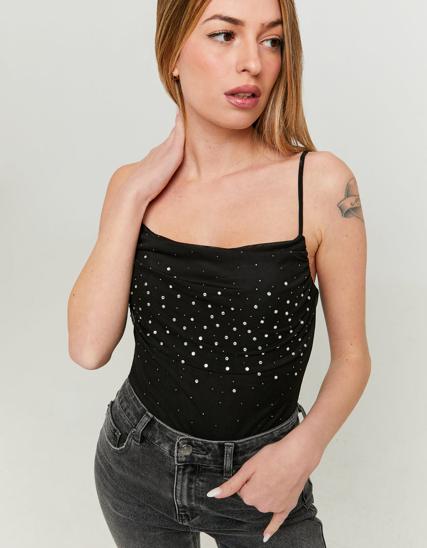Bodysuit with Strass | Black