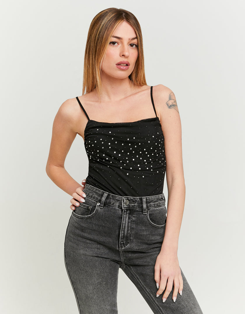 Bodysuit with Strass | Black