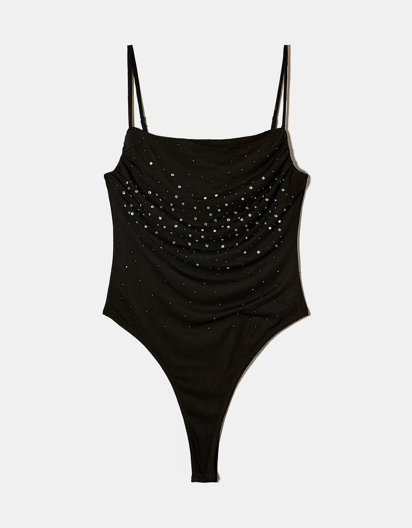 Bodysuit with Strass | Black