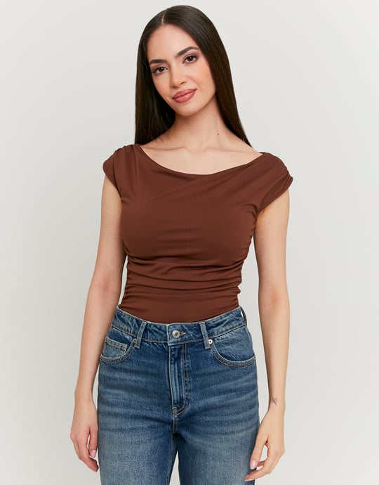Bodysuit with Boat Neckline | Brown