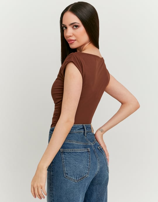 Bodysuit with Boat Neckline | Brown