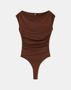Bodysuit with Boat Neckline | Brown