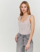 Mesh Bodysuit with Squared Strass | Beige