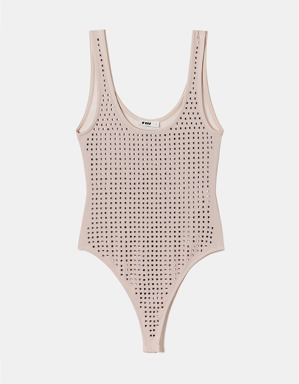 Mesh Bodysuit with Squared Strass | Beige