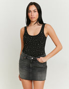 Mesh Bodysuit with Squared Strass | Black