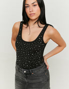 Mesh Bodysuit with Squared Strass | Black