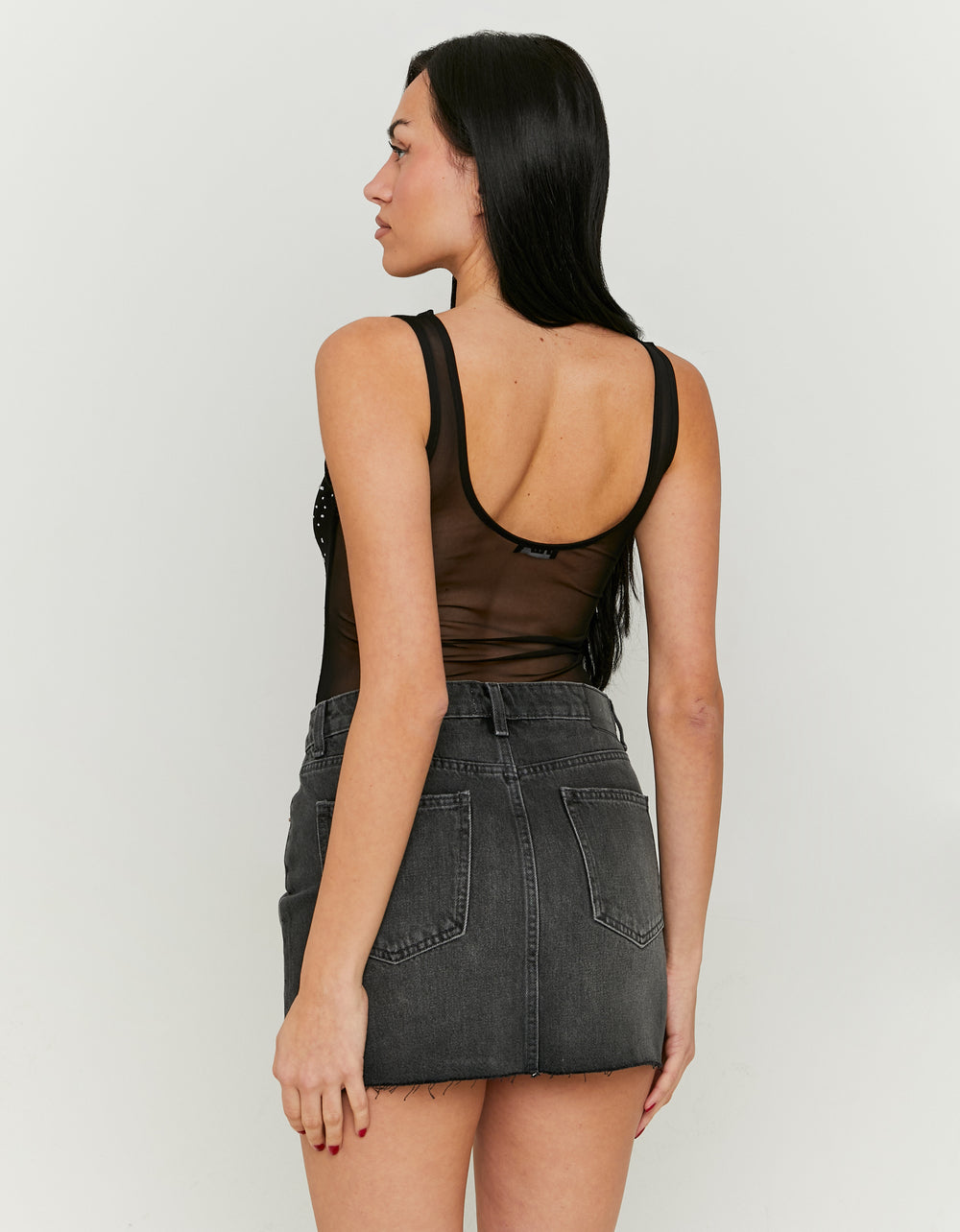 Mesh Bodysuit with Squared Strass | Black
