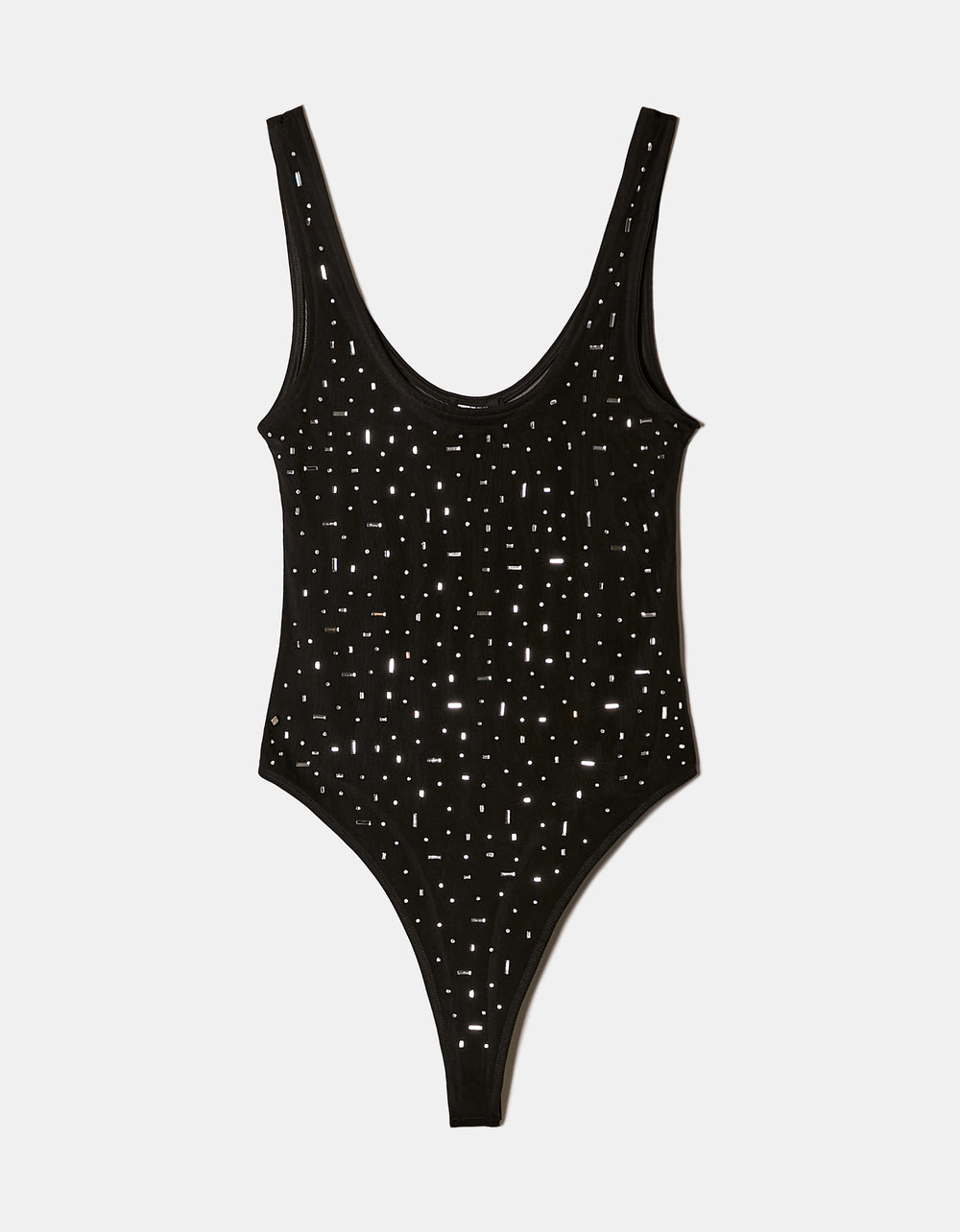 Mesh Bodysuit with Squared Strass | Black