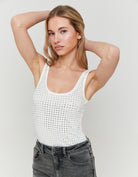 Mesh Bodysuit with Squared Strass | White