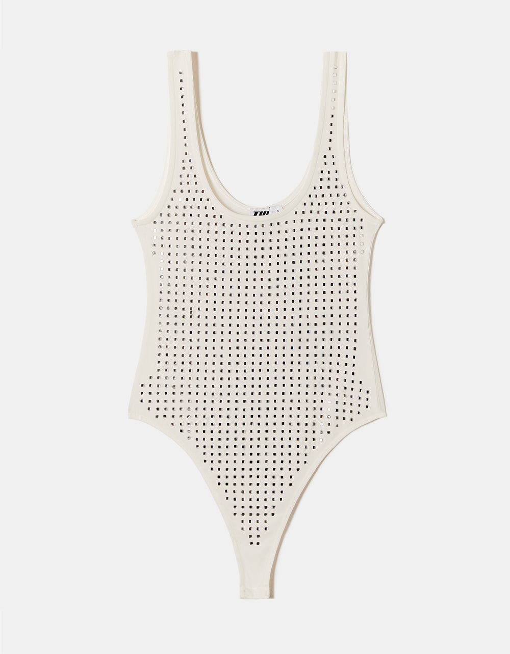 Mesh Bodysuit with Squared Strass | White