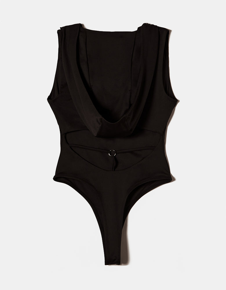 Hooded Bodysuit with Fancy Detail | Black