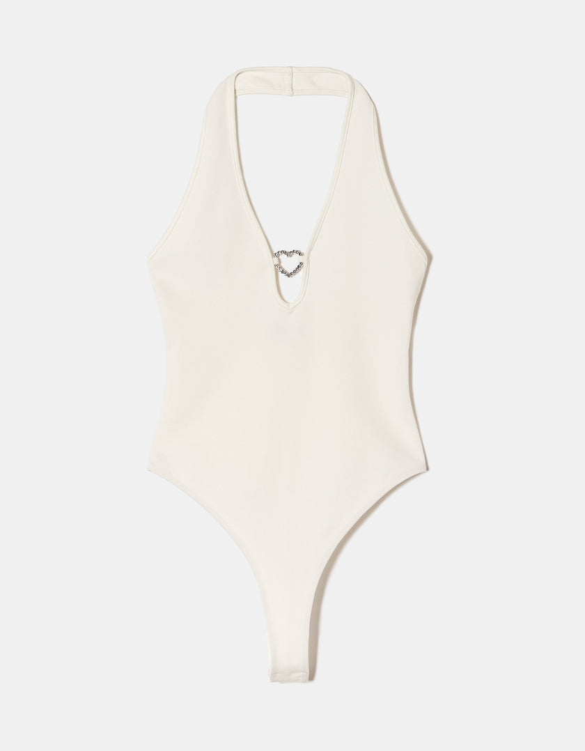 Bodysuit with Heart Detail | White