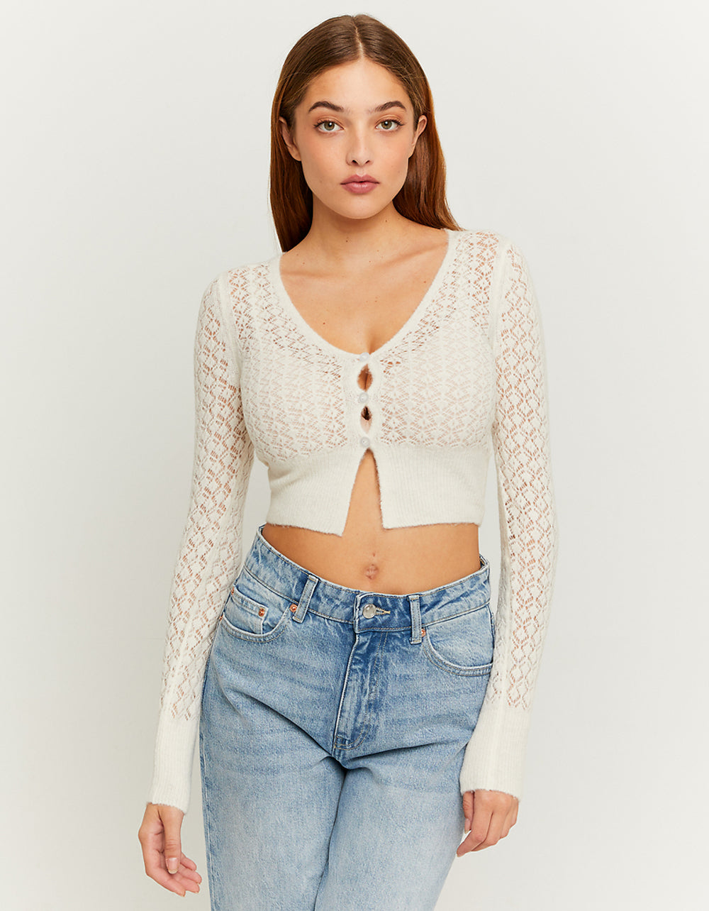 Fitted Cropped Cardigan Long Sleeves | Off White
