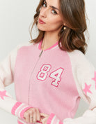Knitted Zip Up Cardigan Long Sleeves | Pink-Off White