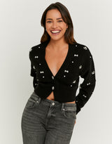 Knit Cardigan with Rhinestones | Black