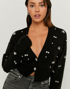 Knit Cardigan with Rhinestones | Black