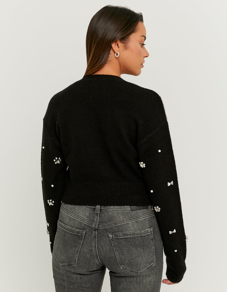 Knit Cardigan with Rhinestones | Black