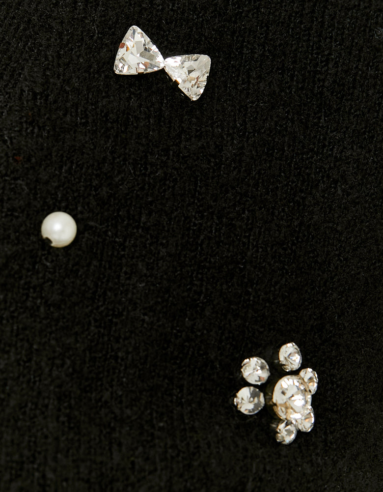 Knit Cardigan with Rhinestones | Black