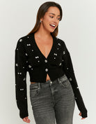 Knit Cardigan with Rhinestones | Black