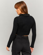 Cropped Cardigan with Faux Fur Detail | Black