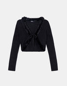 Cropped Cardigan with Faux Fur Detail | Black