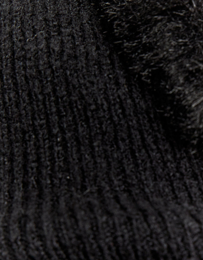Cropped Cardigan with Faux Fur Detail | Black