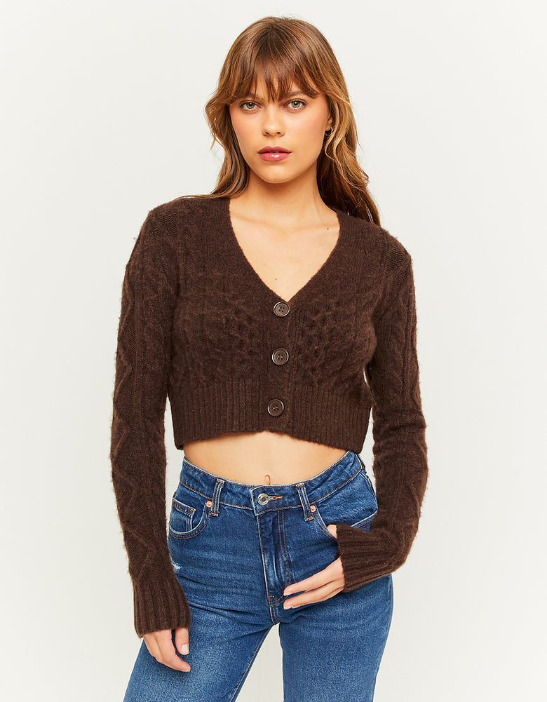 Cable Knit Cropped Cardigan | Brown
