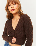 Cable Knit Cropped Cardigan | Brown