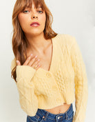 Cable Knit Cropped Cardigan | Mustard