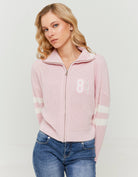 Zip?Up Cardigan with Embroidered Detail | Off White Pink