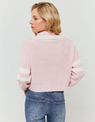 Zip?Up Cardigan with Embroidered Detail | Off White Pink