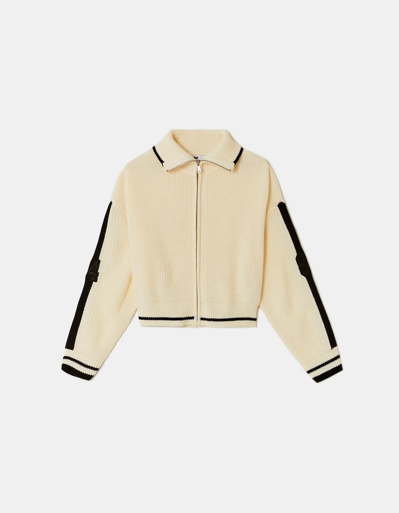 Zip?Up Cardigan with Embroidered Detail | Off White Black