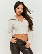 Cropped Zip Up Cardigan | Cream