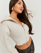 Cropped Zip Up Cardigan | Cream