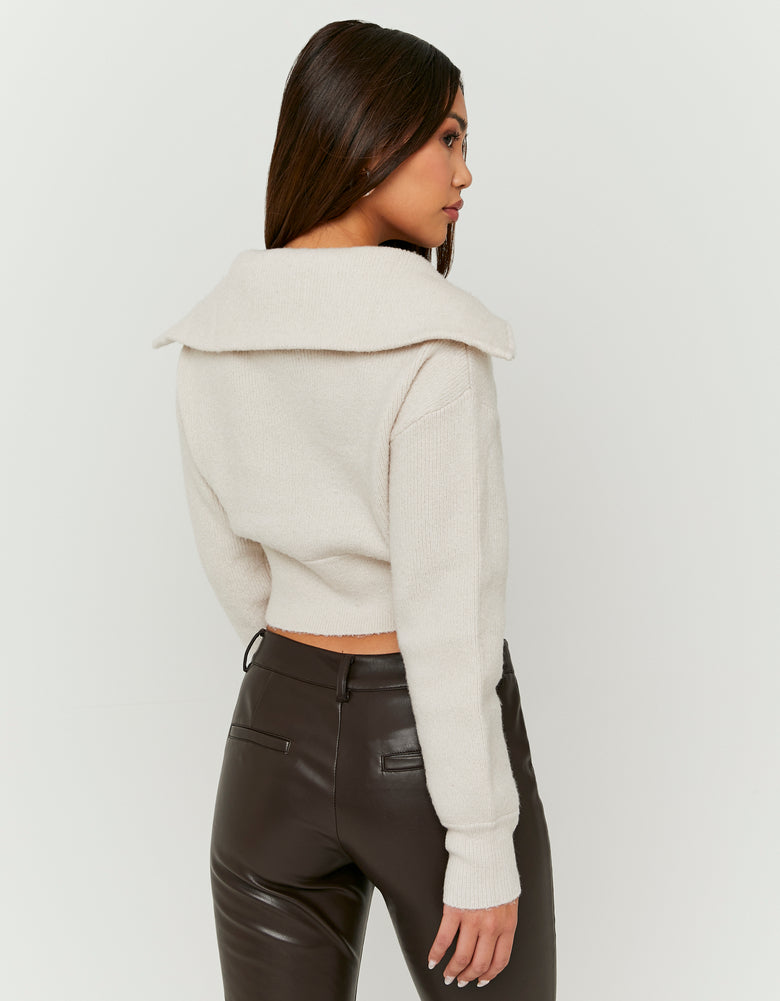 Cropped Zip Up Cardigan | Cream