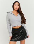 Cropped Zip Up Cardigan | Grey
