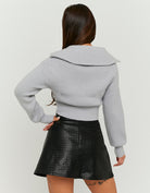 Cropped Zip Up Cardigan | Grey