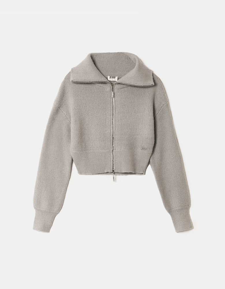 Cropped Zip Up Cardigan | Grey
