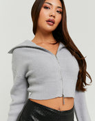 Cropped Zip Up Cardigan | Grey